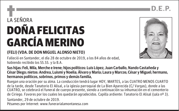 DOÑA FELICITAS GARCÍA MERINO