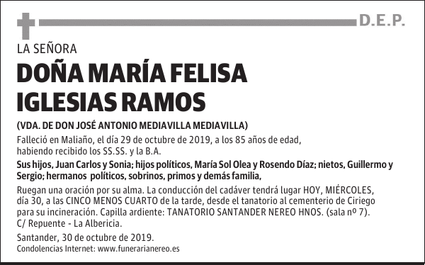 DOÑA MARÍA FELISA IGLESIAS RAMOS