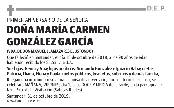 DOÑA MARÍA CARMEN GONZÁLEZ GARCÍA