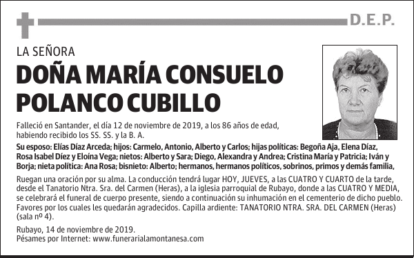 DOÑA MARÍA CONSUELO POLANCO CUBILLO