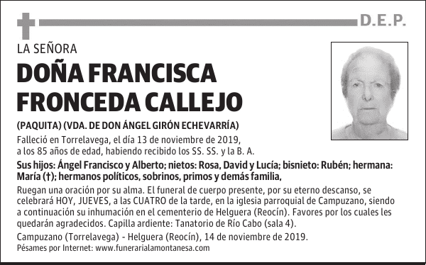 DOÑA FRANCISCA FRONCEDA CALLEJO