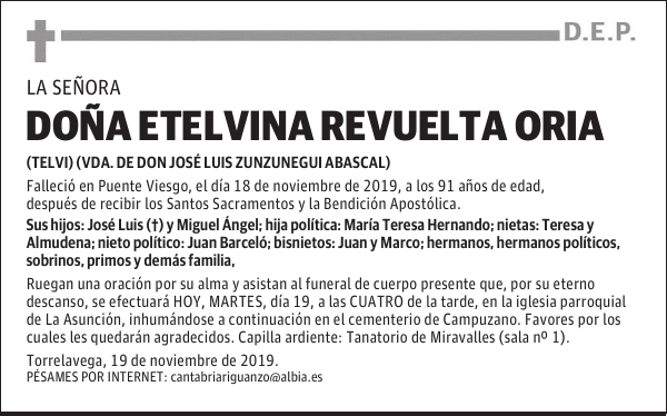 DOÑA ETELVINA REVUELTA ORIA