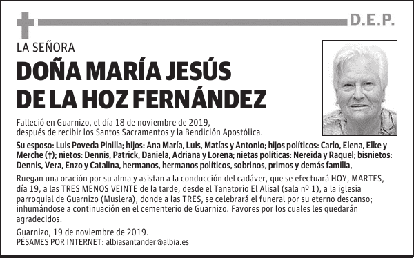 DOÑA MARÍA JESÚS DE LA HOZ FERNÁNDEZ