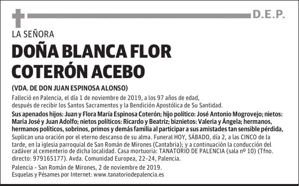 DOÑA BLANCA FLOR COTERÓN ACEBO