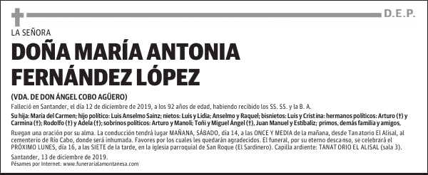 DOÑA MARÍA ANTONIA FERNÁNDEZ LÓPEZ