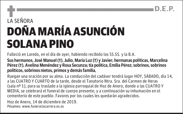 DOÑA MARÍA ASUNCIÓN SOLANA PINO