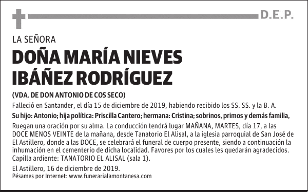 DOÑA MARÍA NIEVES IBÁÑEZ RODRÍGUEZ
