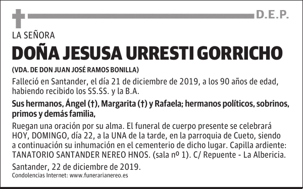 DOÑA JESUSA URRESTI GORRICHO