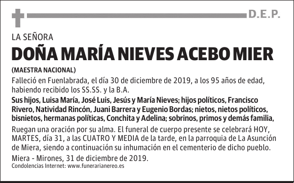 DOÑA MARÍA NIEVES ACEBO MIER