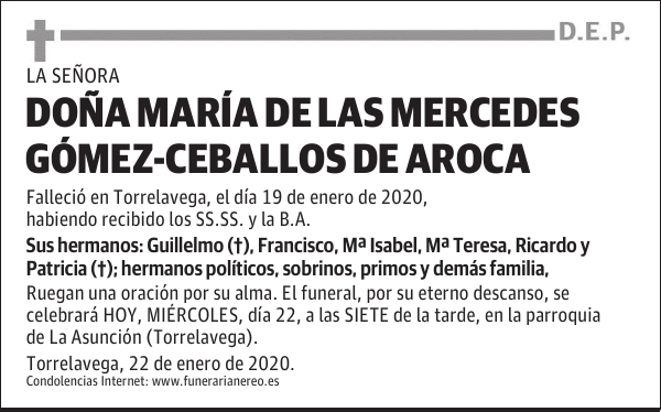 DOÑA MARÍA DE LAS MERCEDES GÓMEZ-CEBALLOS DE AROCA