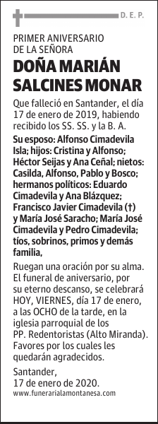 DOÑA MARIÁN SALCINES MONAR