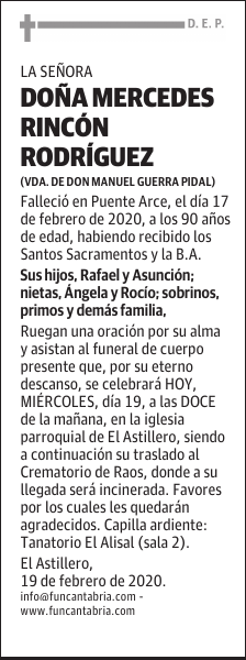 DOÑA MERCEDES RINCÓN RODRÍGUEZ
