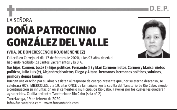 DOÑA PATROCINIO GONZÁLEZ DEL VALLE