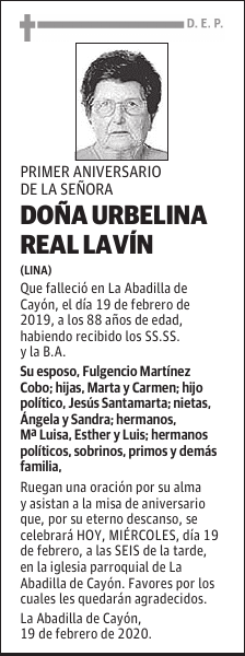 DOÑA URBELINA REAL LAVÍN
