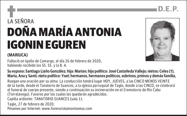 DOÑA MARÍA ANTONIA IGONIN EGUREN