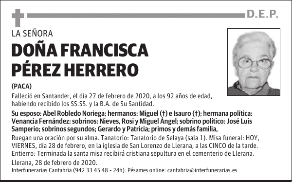 DOÑA FRANCISCA PÉREZ HERRERO