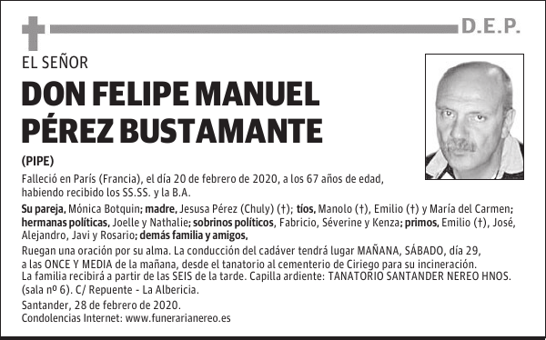 DON FELIPE MANUEL PÉREZ BUSTAMANTE