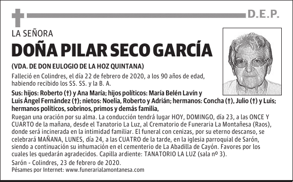 DOÑA PILAR SECO GARCÍA