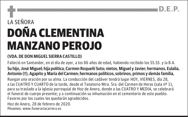 DOÑA CLEMENTINA MANZANO PEROJO