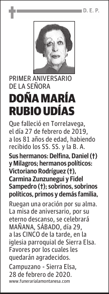 DOÑA MARÍA RUBIO UDÍAS