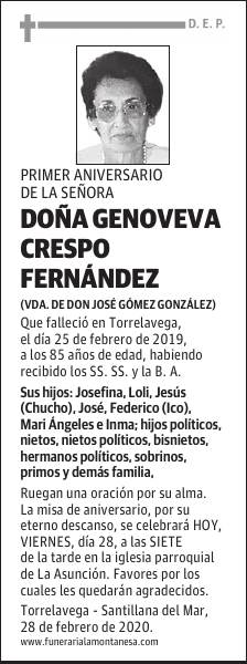 DOÑA GENOVEVA CRESPO FERNÁNDEZ