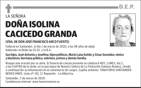 DOÑA ISOLINA CACICEDO GRANDA