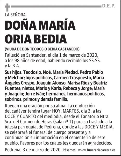 DOÑA MARÍA ORIA BEDIA