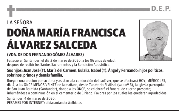 DOÑA MARÍA FRANCISCA ÁLVAREZ SALCEDA