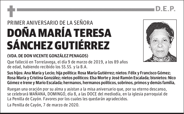 MARÍA TERESA SÁNCHEZ GUTIÉRREZ