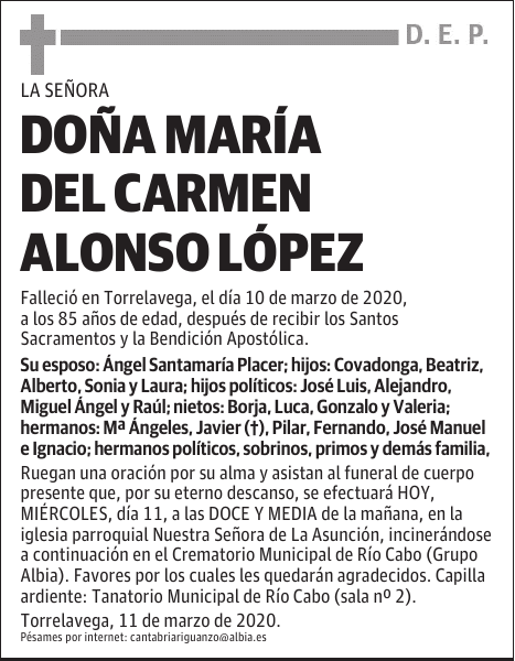 DOÑA MARÍA DEL CARMEN ALONSO LÓPEZ