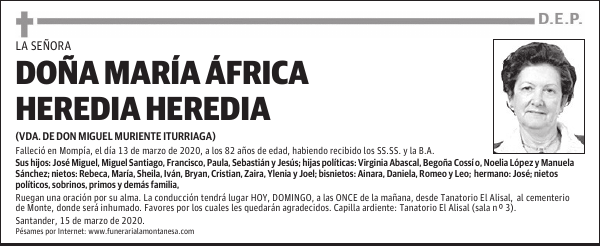DOÑA MARÍA ÁFRICA HEREDIA HEREDIA
