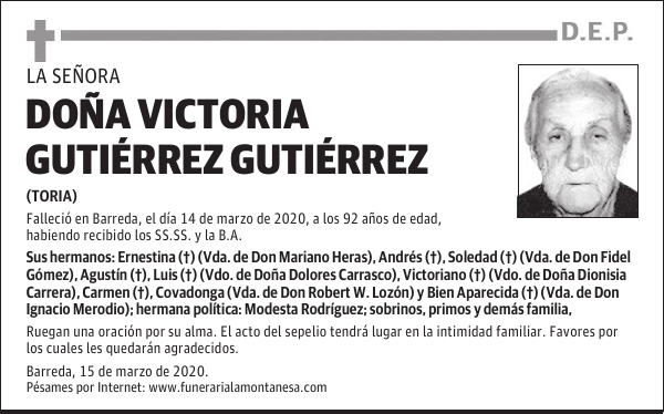 DOÑA VICTORIA GUTIÉRREZ GUTIÉRREZ