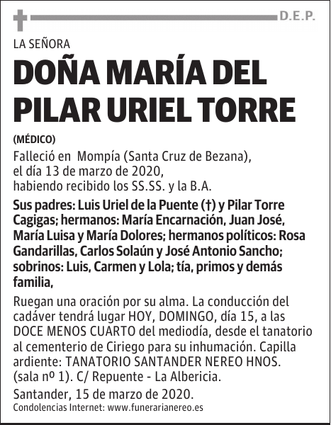 DOÑA MARÍA DEL PILAR URIEL TORRE
