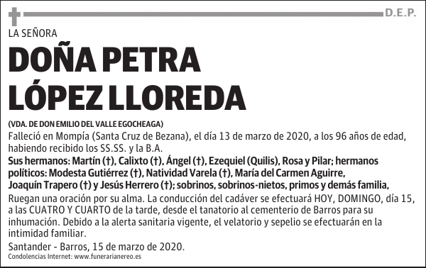 DOÑA PETRA LÓPEZ LLOREDA