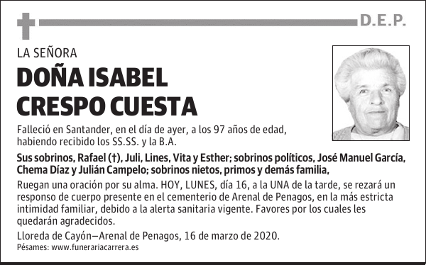 DOÑA ISABEL CRESPO CUESTA