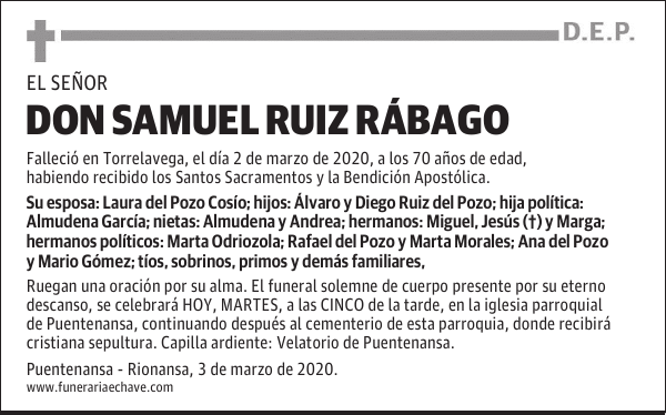 DON SAMUEL RUIZ RÁBAGO