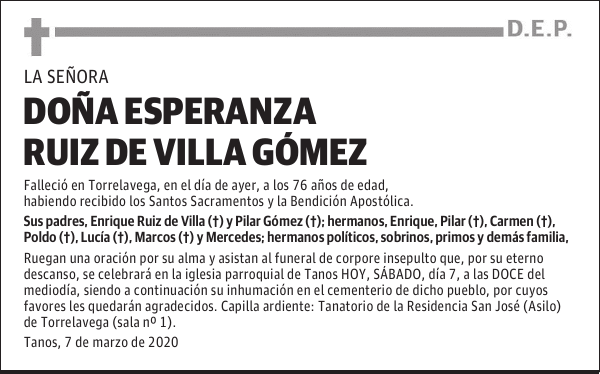 DOÑA ESPERANZA RUIZ DE VILLA GÓMEZ