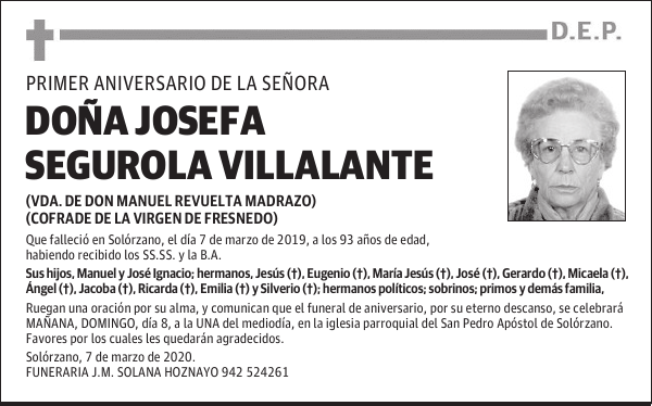 DOÑA JOSEFA SEGUROLA VILLALANTE