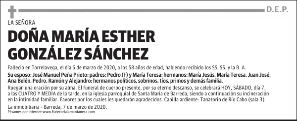 DOÑA MARÍA ESTHER GONZÁLEZ SÁNCHEZ