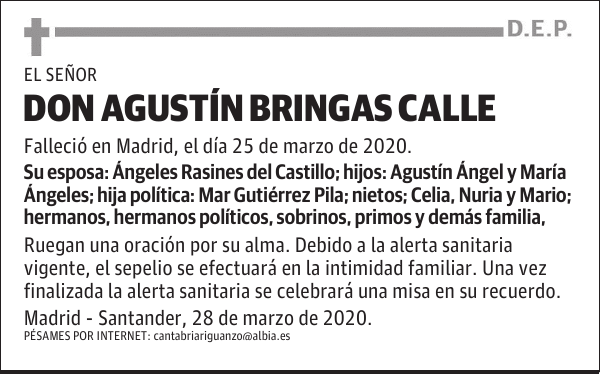 DON AGUSTÍN BRINGAS CALLE