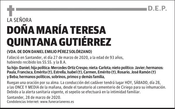 DOÑA MARÍA TERESA QUINTANA GUTIÉRREZ