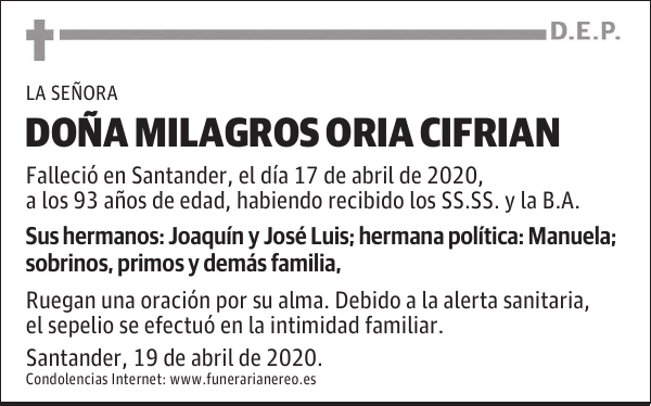 DOÑA MILAGROS ORIA CIFRIAN