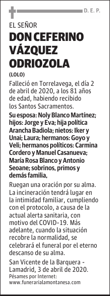 DON CEFERINO VÁZQUEZ ODRIOZOLA