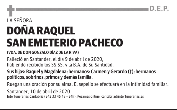 DOÑA RAQUEL SAN EMETERIO PACHECO