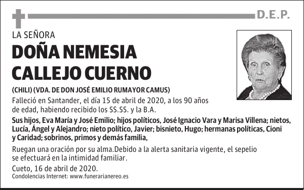 DOÑA NEMESIA CALLEJO CUERNO