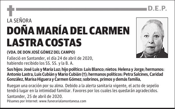 DOÑA MARÍA DEL CARMEN LASTRA COSTAS