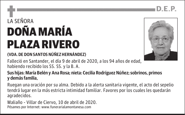 DOÑA MARÍA PLAZA RIVERO