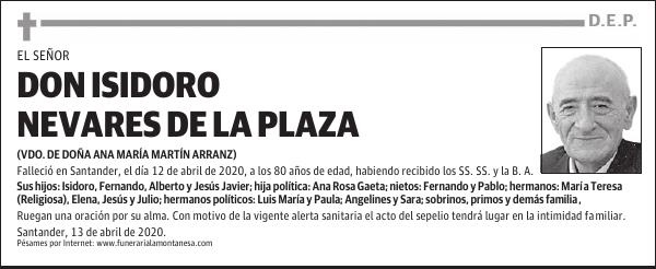 DON ISIDORO NEVARES DE LA PLAZA
