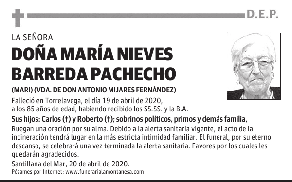 DOÑA MARÍA NIEVES BARREDA PACHECHO