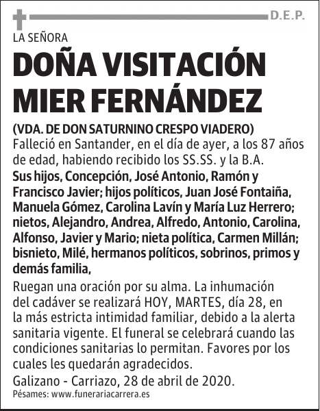 DOÑA VISITACIÓN MIER FERNÁNDEZ